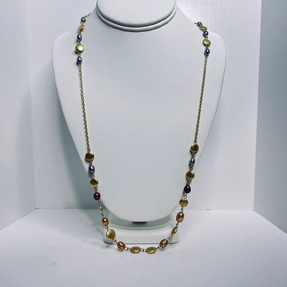 Lia Sophia Jewelry - Lia Sophia Matt Gold Tone Coin Bead & Pearl Necklace (5829)